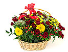 Basket with spray roses and chrysanths